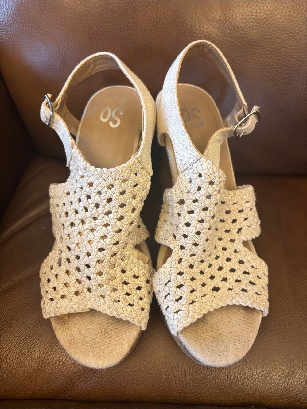 SO Taffy Natural Woven Cork Wedge Sandals Size 8 - Picture 4 of 6